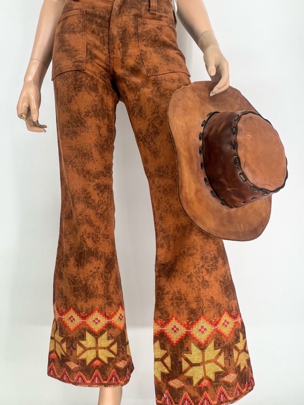 True vintage Maverick denim flares with faux embroidered hem